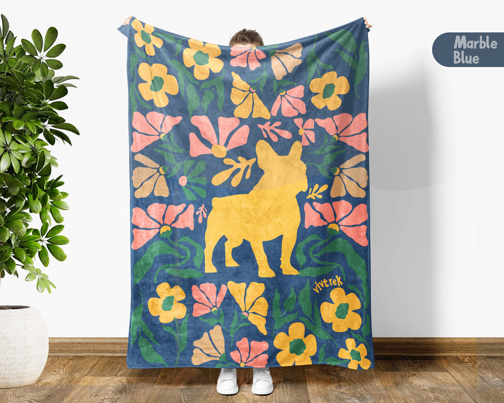 French Bulldog Blanket – Cozy Floral Frenchie Throw for Dog Lovers