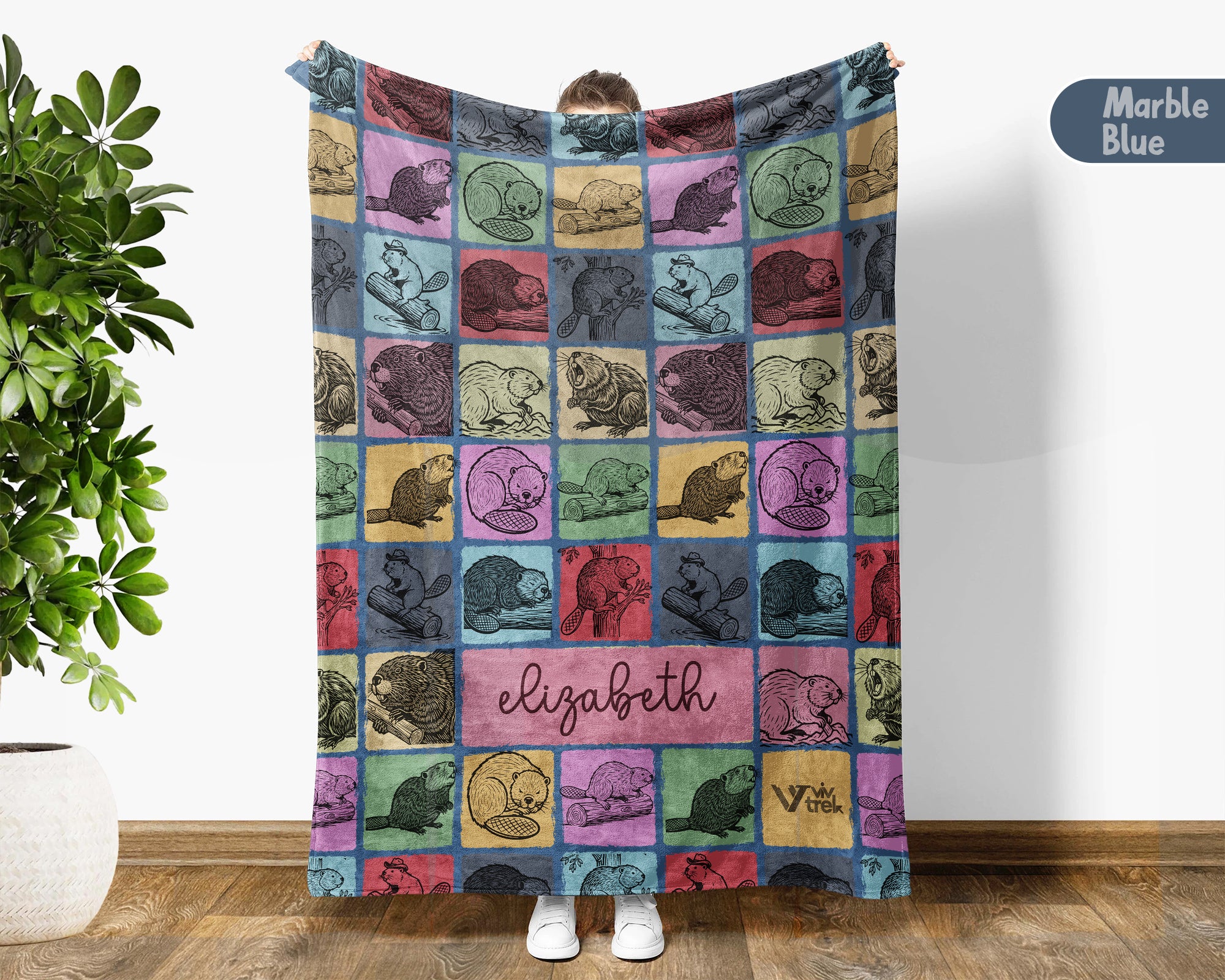 Custom Name Beaver Blanket – Personalized Woodland Animal Throw