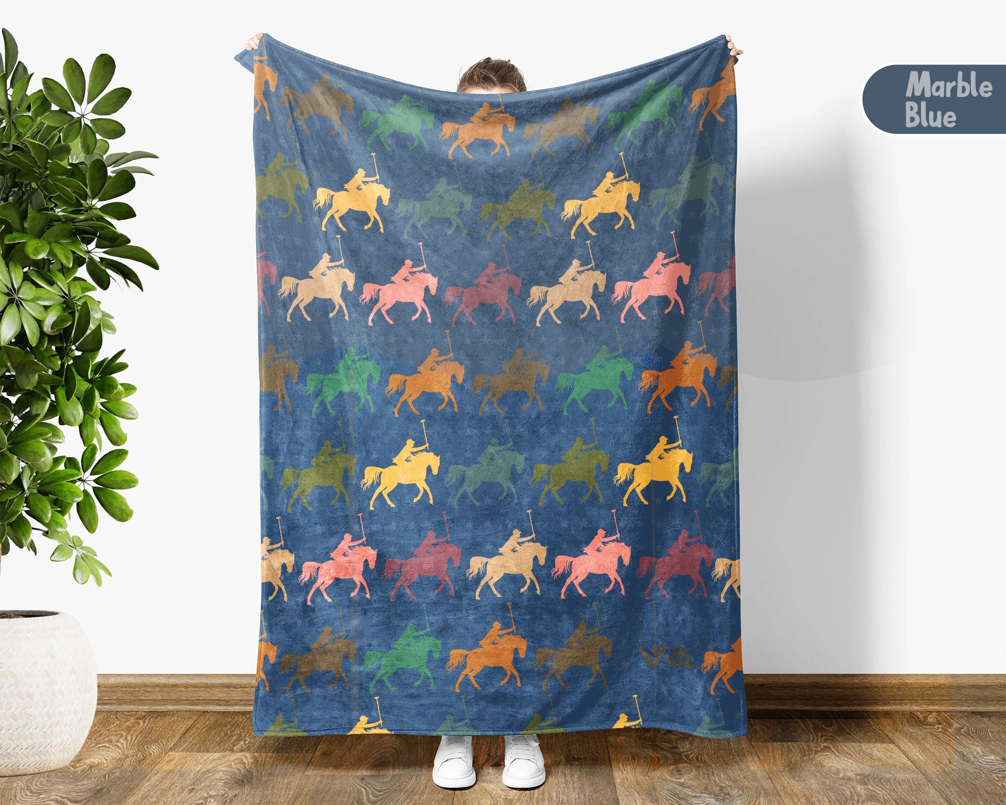 Vintage Polo Player Throw Blanket – Cozy Equestrian Gift for Horse Lovers