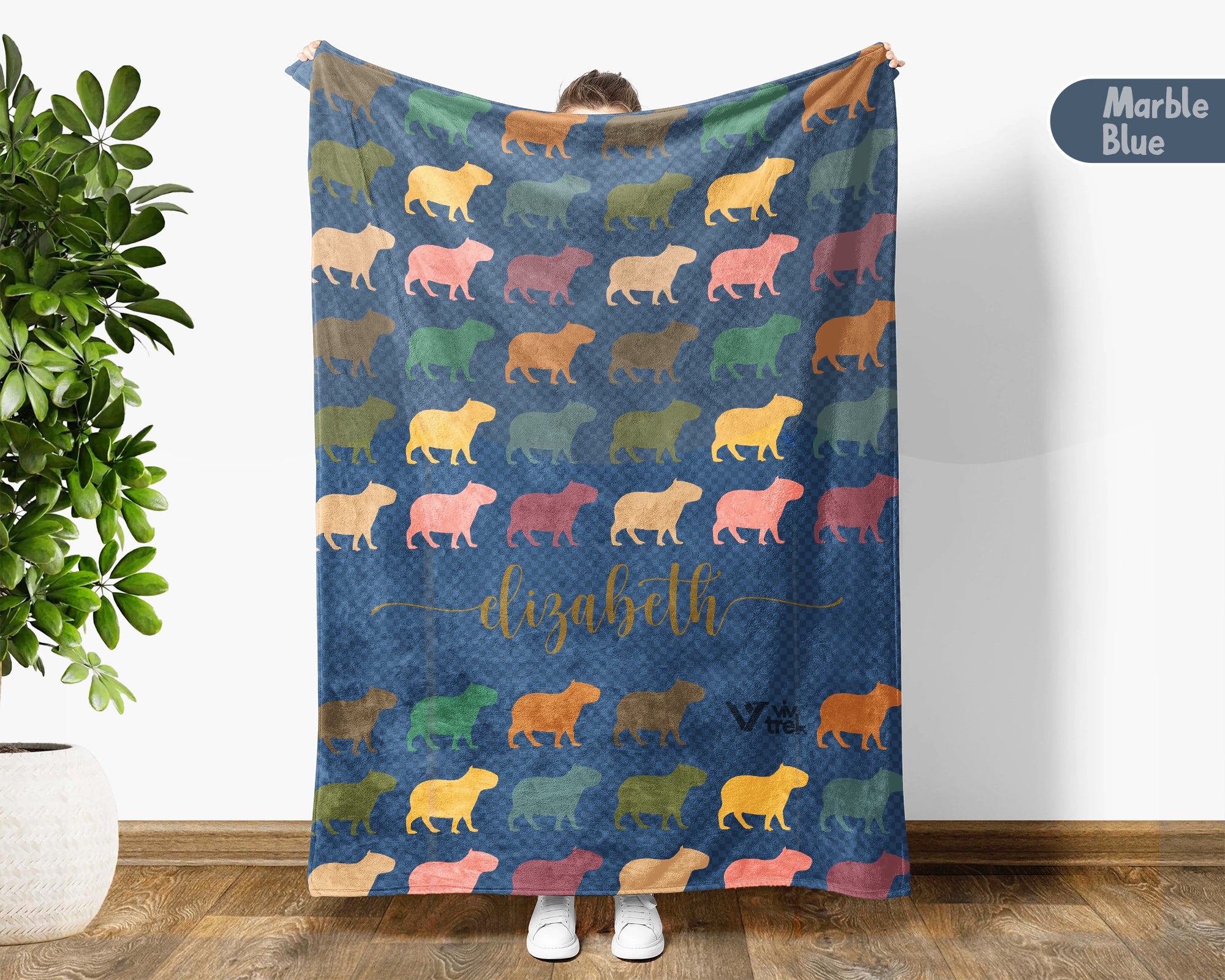 Custom Name Capybara Blanket – Vintage Style Animal Lover Throw