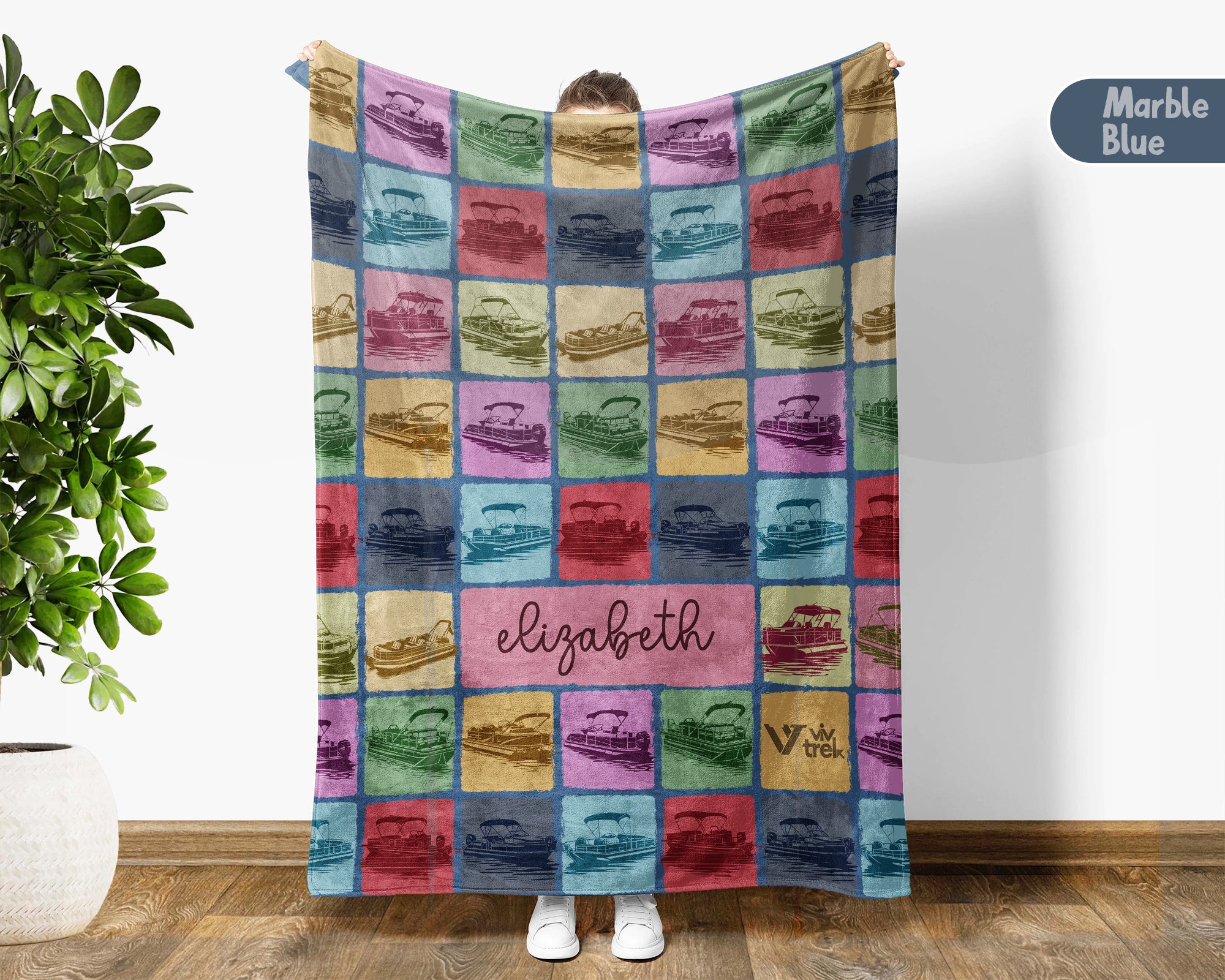 Personalized Name Pontoon Boat Captain Blanket, Vintage Nautical Throw for Boating Lovers, Cozy Lake Life Gift Decor for Sailors