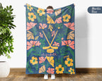 Custom Name Floral Ice Hockey Blanket, Personalized Cozy Wildflower Ice Hockey Throw for Kids Teens Adults, Sports Mom Gift