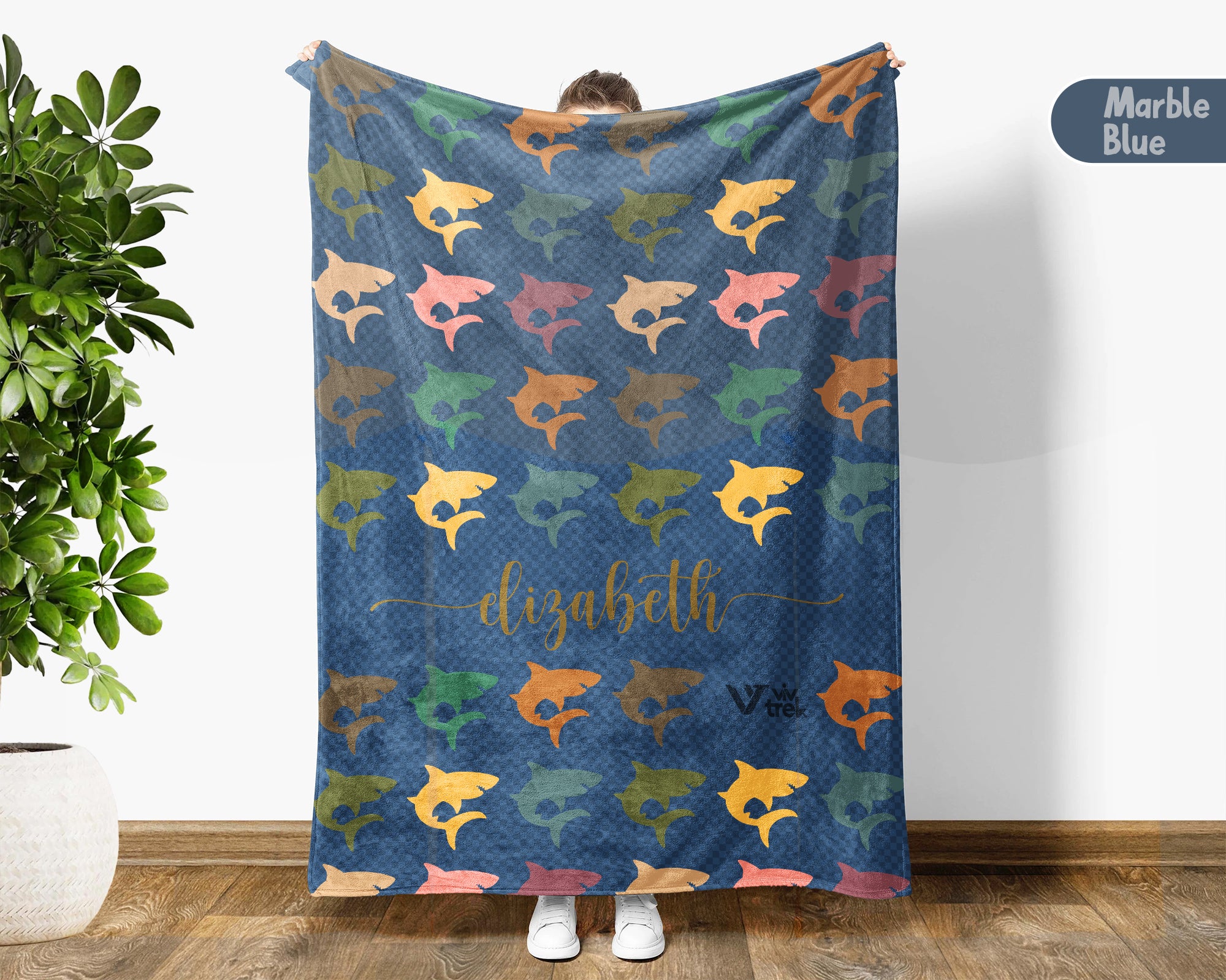 Custom Name Shark Throw Blanket – Vintage Ocean Gift for Shark Fans