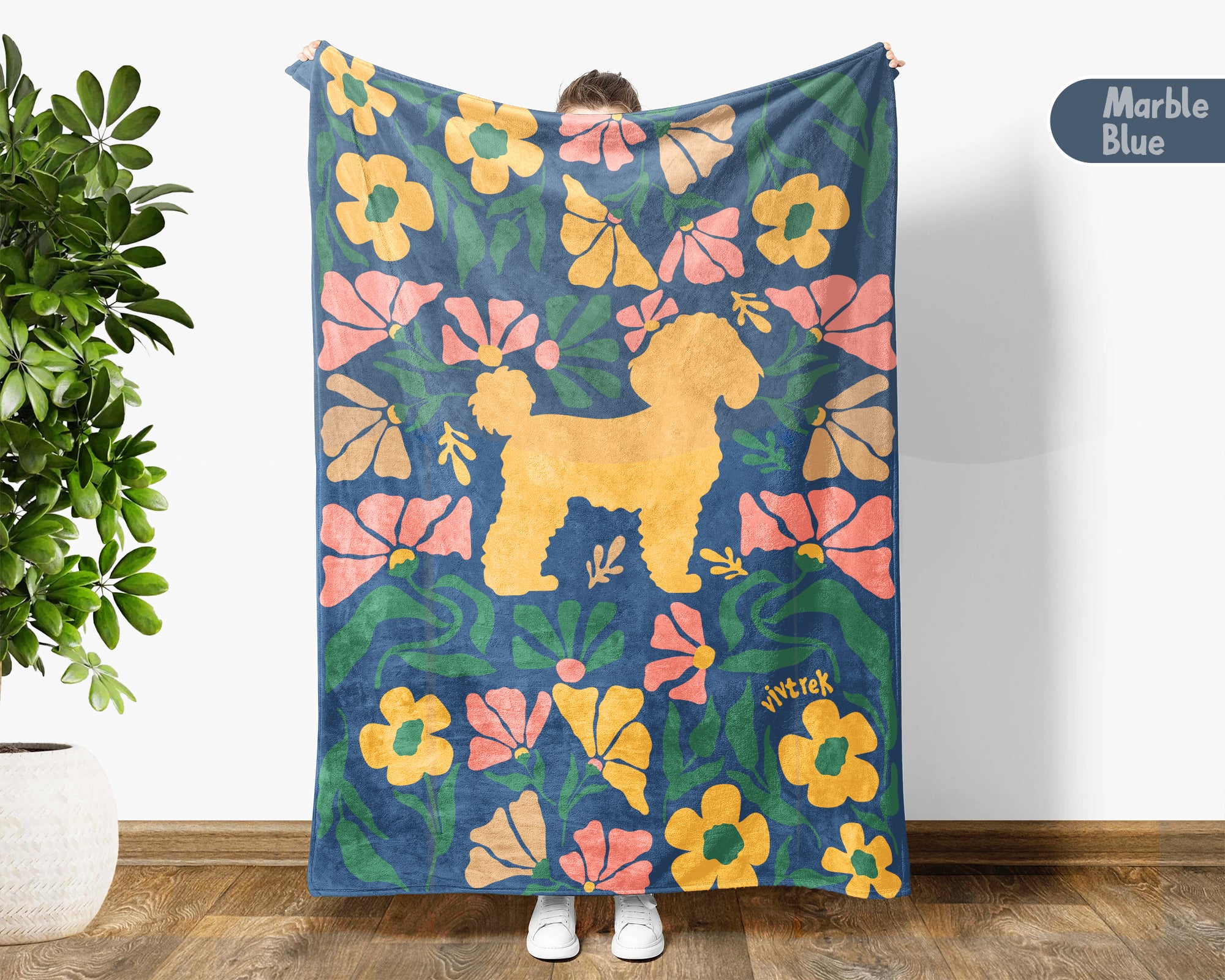 Floral Poodle Blanket – Cozy Vintage Dog Lover Throw Gift