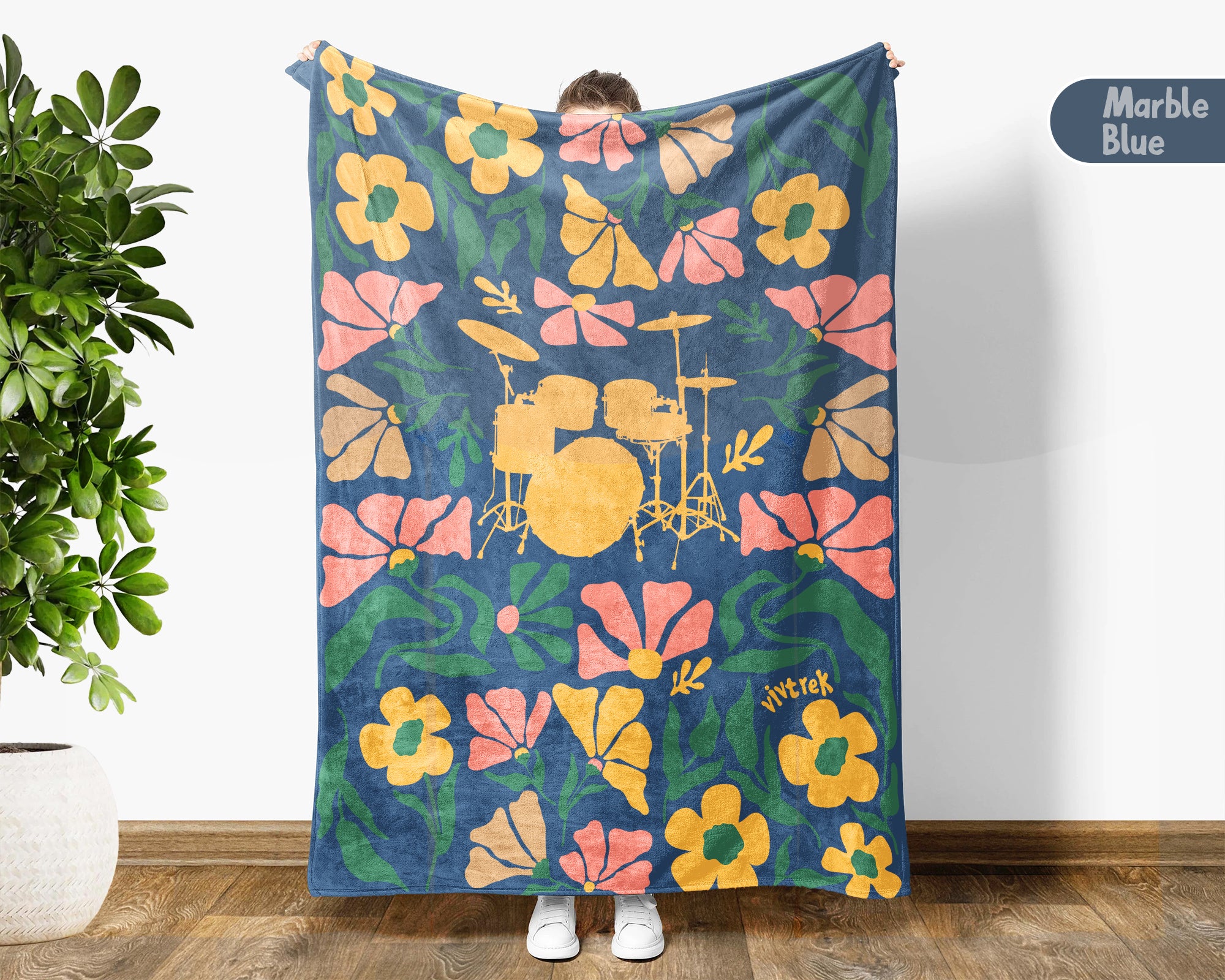 Floral Drummer Blanket – Cozy Musician Throw Gift