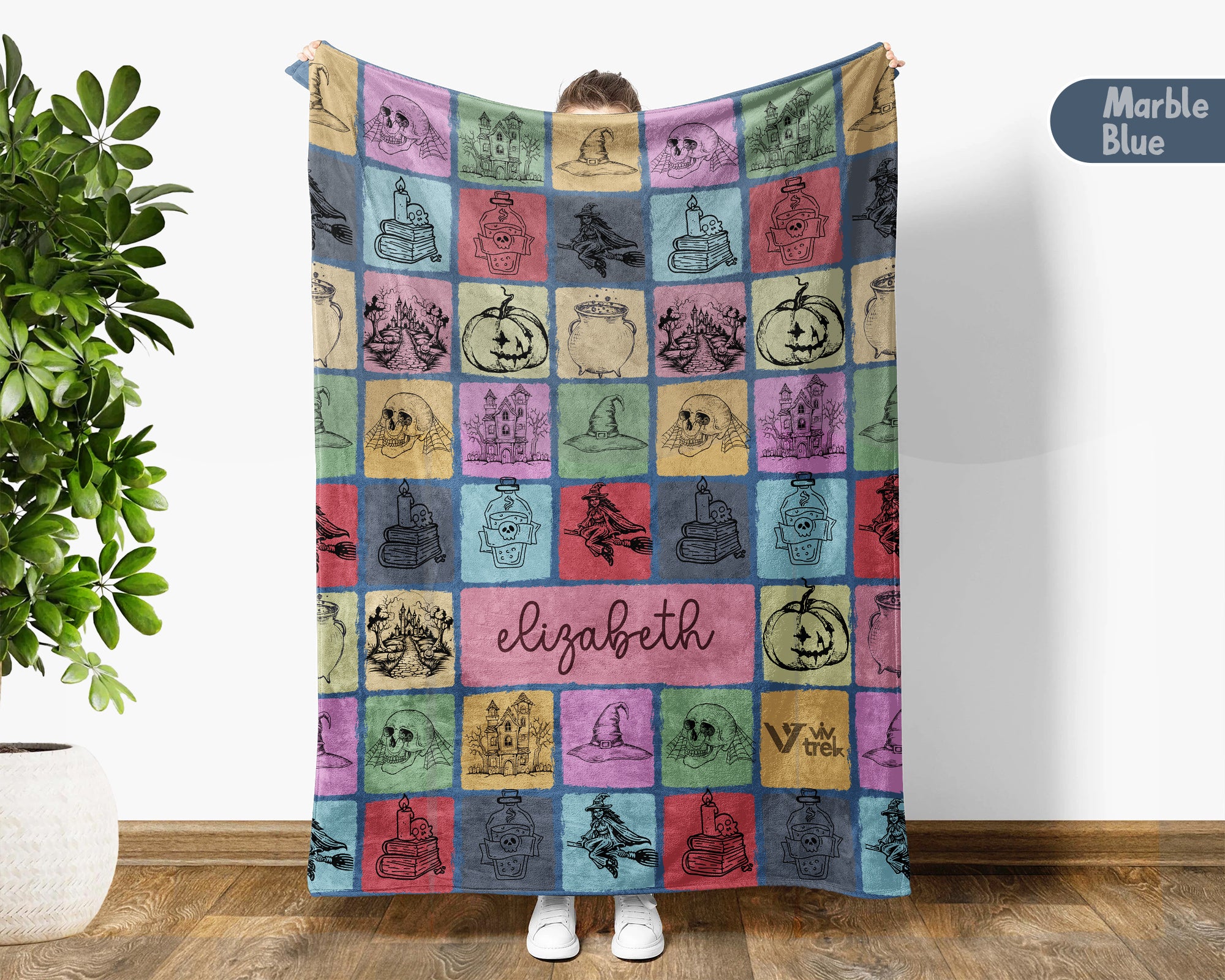Personalized Name Witch Blanket, Custom Vintage Halloween Throw Gift for Cozy Spooky Decor and Gothic Autumn Home Style Fans