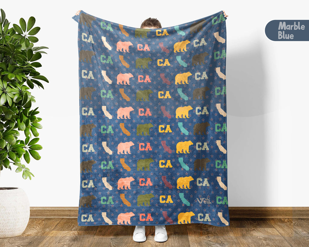 Retro California State Blanket, Patriotic 4th of July Throw, Vintage CA Lover Cozy Blanket, American Inspired Independence Day Gift