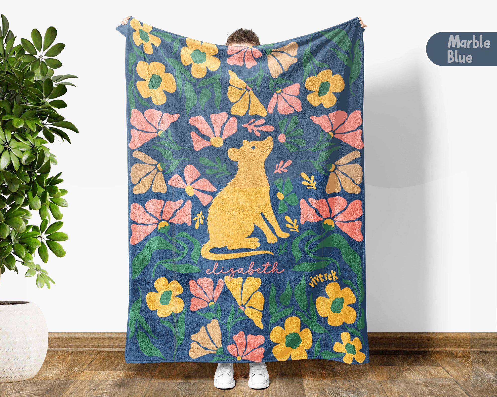 Custom Name Floral Possum Blanket, Personalized Cozy Opossum Throw, Vintage Animal Lover Gift for Teens Adults Kids