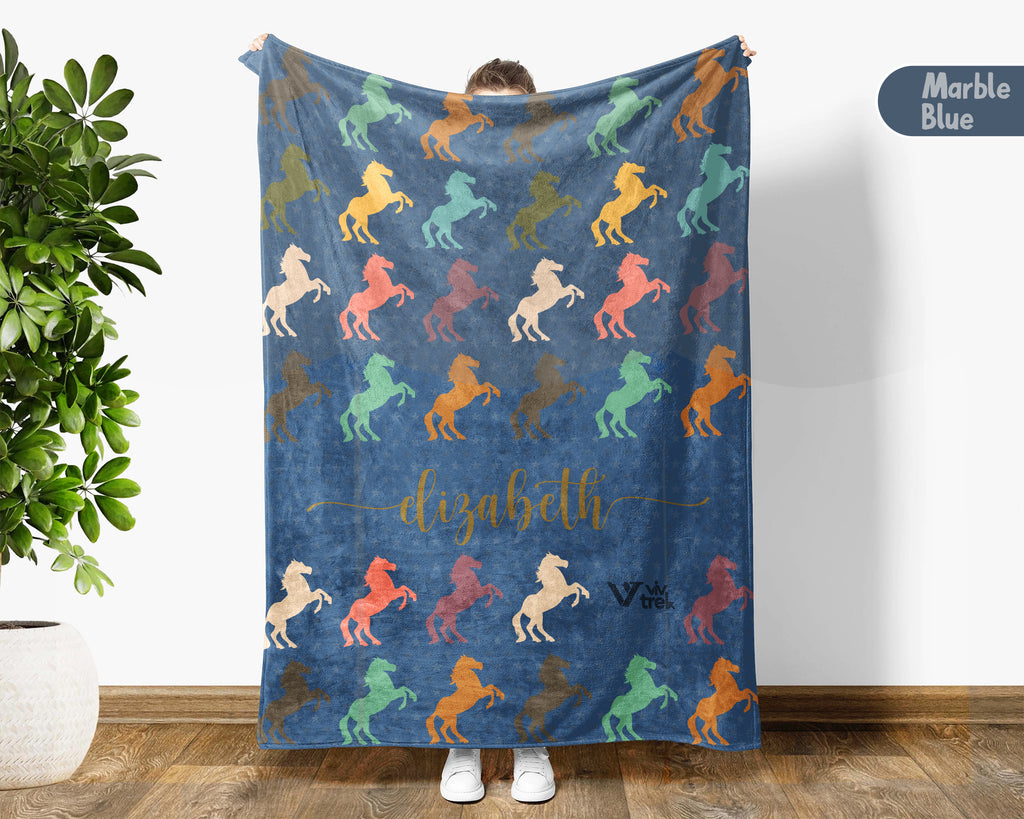Custom Name Horse Throw Blanket – Personalized Gift for Horse Lovers