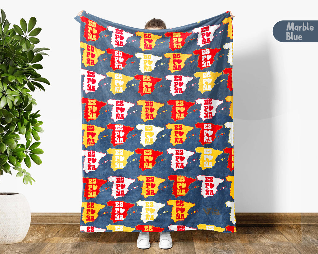 Retro Spain Blanket Throw with España Flag Design, Cozy Barcelona Madrid Inspired Decor, Europe Travel Lover Gift Blanket