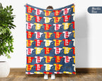 Retro Spain Blanket Throw with España Flag Design, Cozy Barcelona Madrid Inspired Decor, Europe Travel Lover Gift Blanket