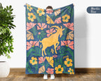 Floral Goat Blanket – Cozy Retro Farm Animal Throw for Home