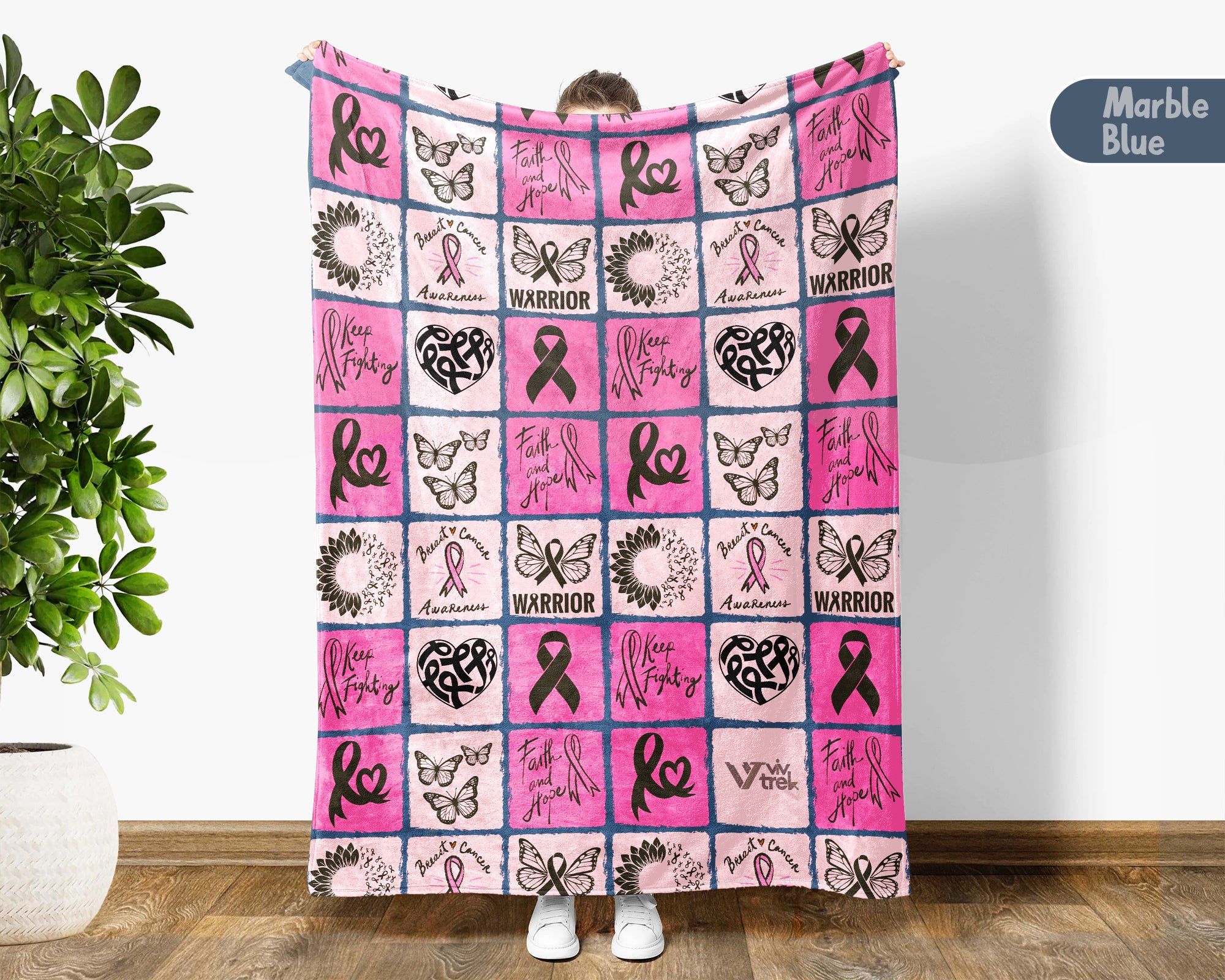Breast Cancer Awareness Blanket for October, Cozy Pink Ribbon Throw for Patients, Battle Blanket For Caregivers & Family, Meaningful Support Gift