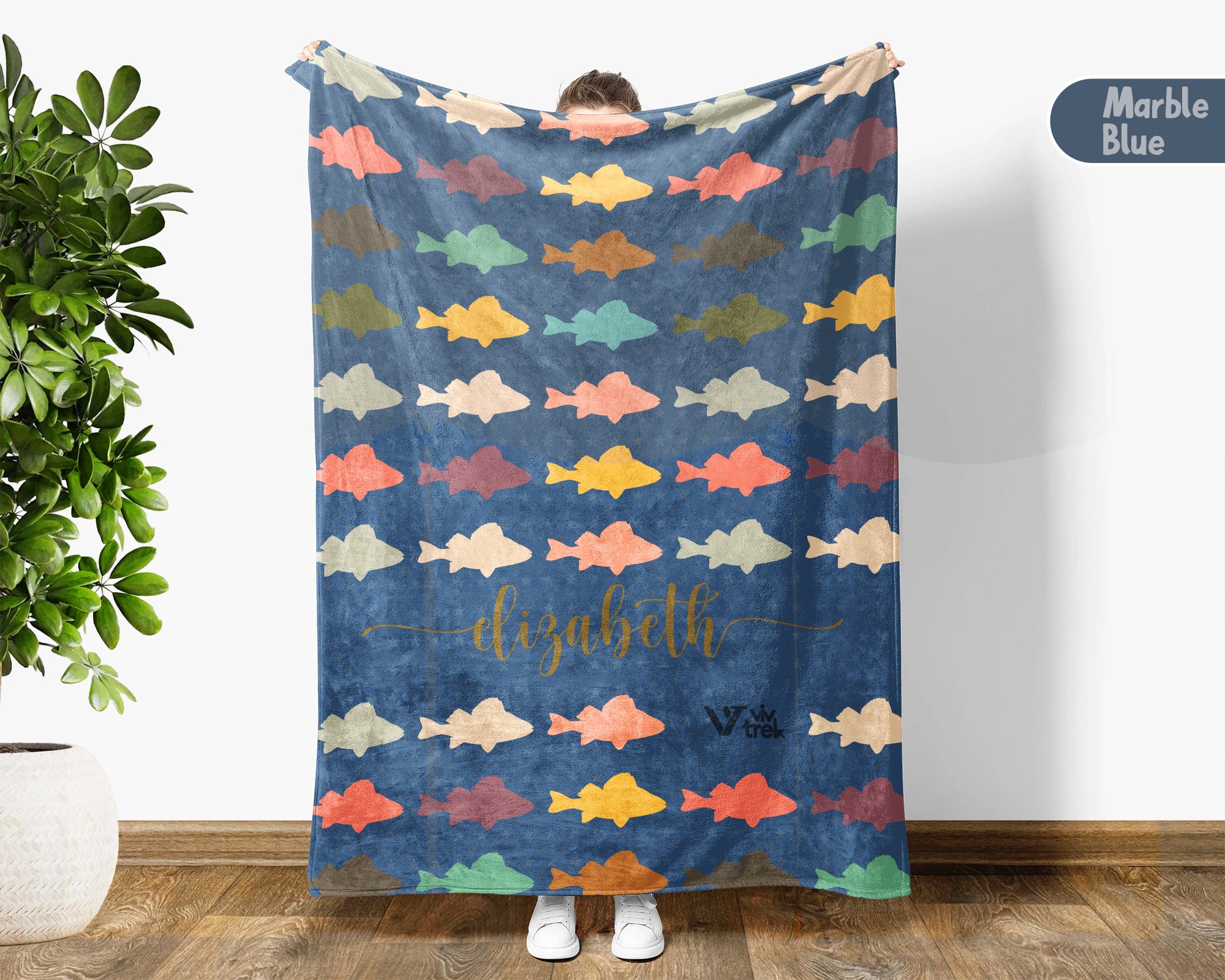 Custom Retro Fishing Blanket, Personalized Fish Lover Throw for Angler Dad Lake Cabin Outdoor Decor and Gifts