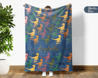 Personalized Velociraptor Dinosaur Blanket Custom Name Retro Dino Throw Cozy Jurassic Gift Paleontology Decor Blanket for Kids and Adults