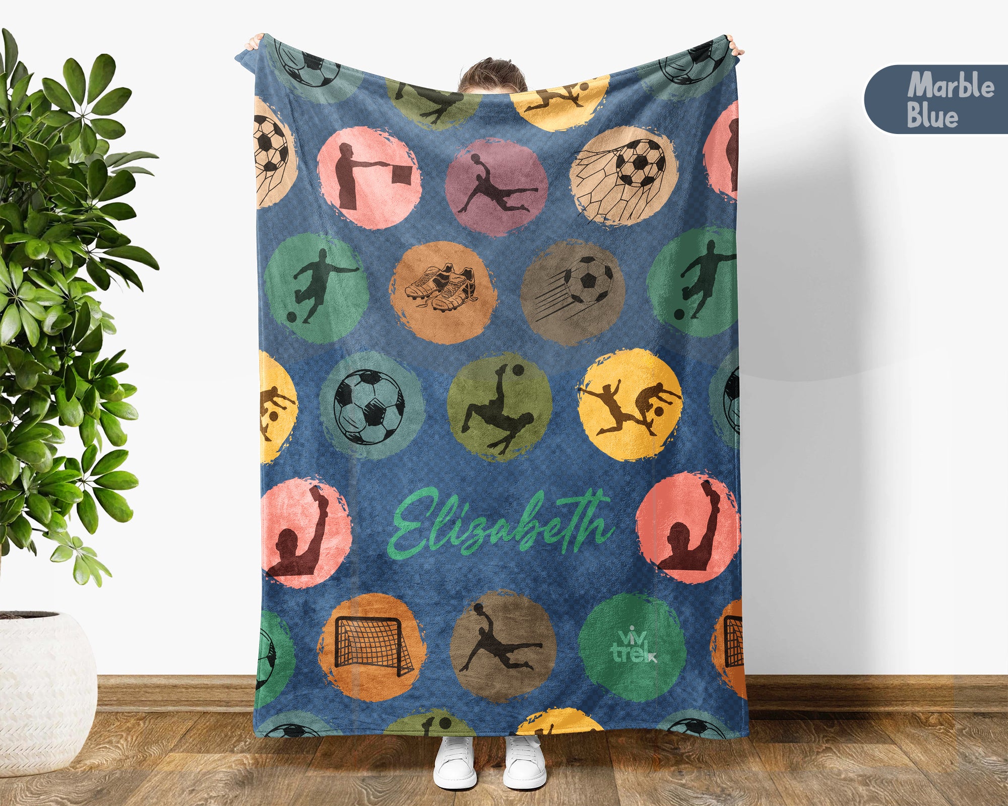 Retro Custom Soccer Blanket, Personalized Name Soccer Throw for Boys and Girls, Unique Soccer Lover Gift, Cozy Sports Blanket
