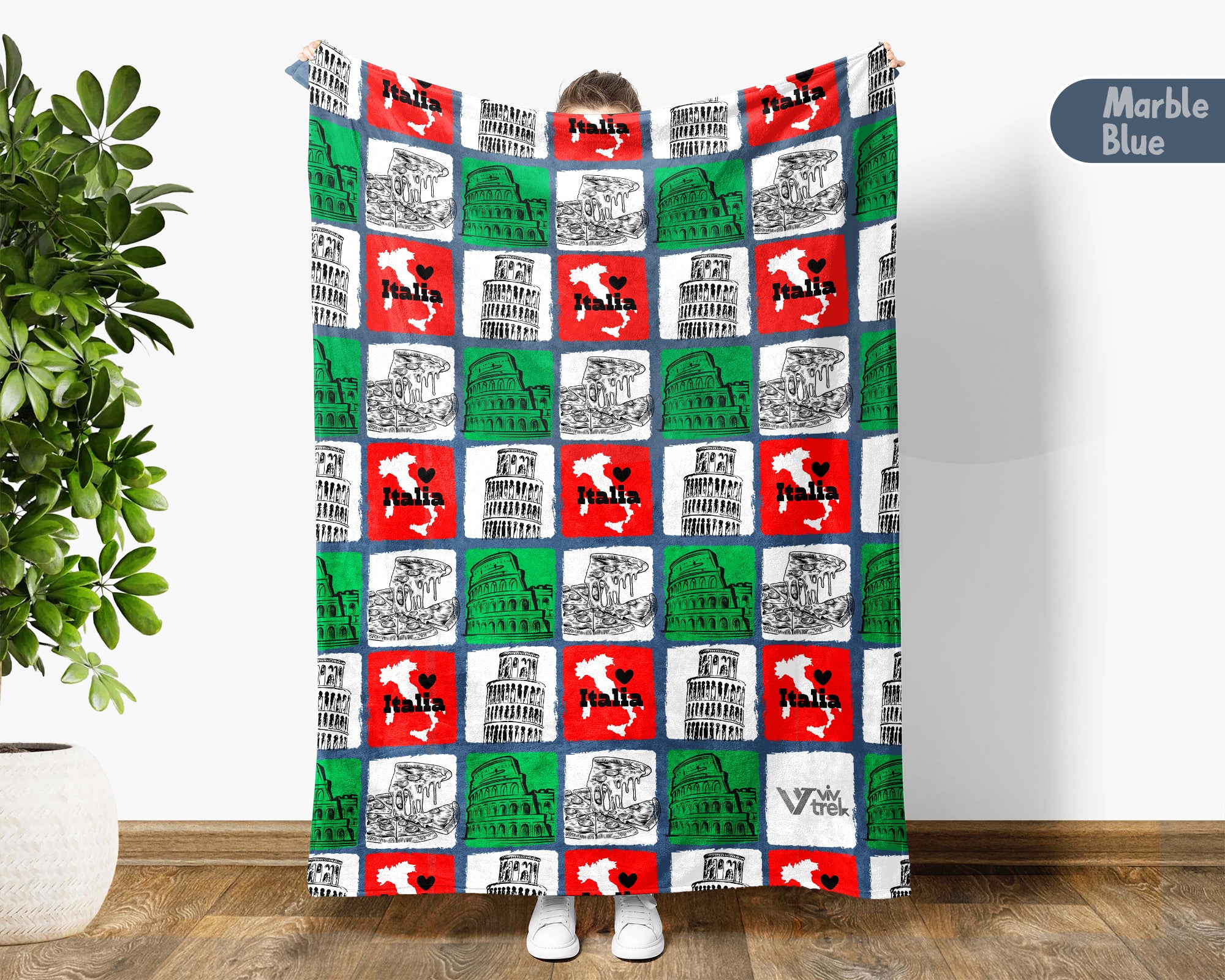 Retro Italy Blanket Throw with Italia Flag Design, Cozy Rome Venice Inspired Decor, Mediterranean Travel Lover Gift Blanket