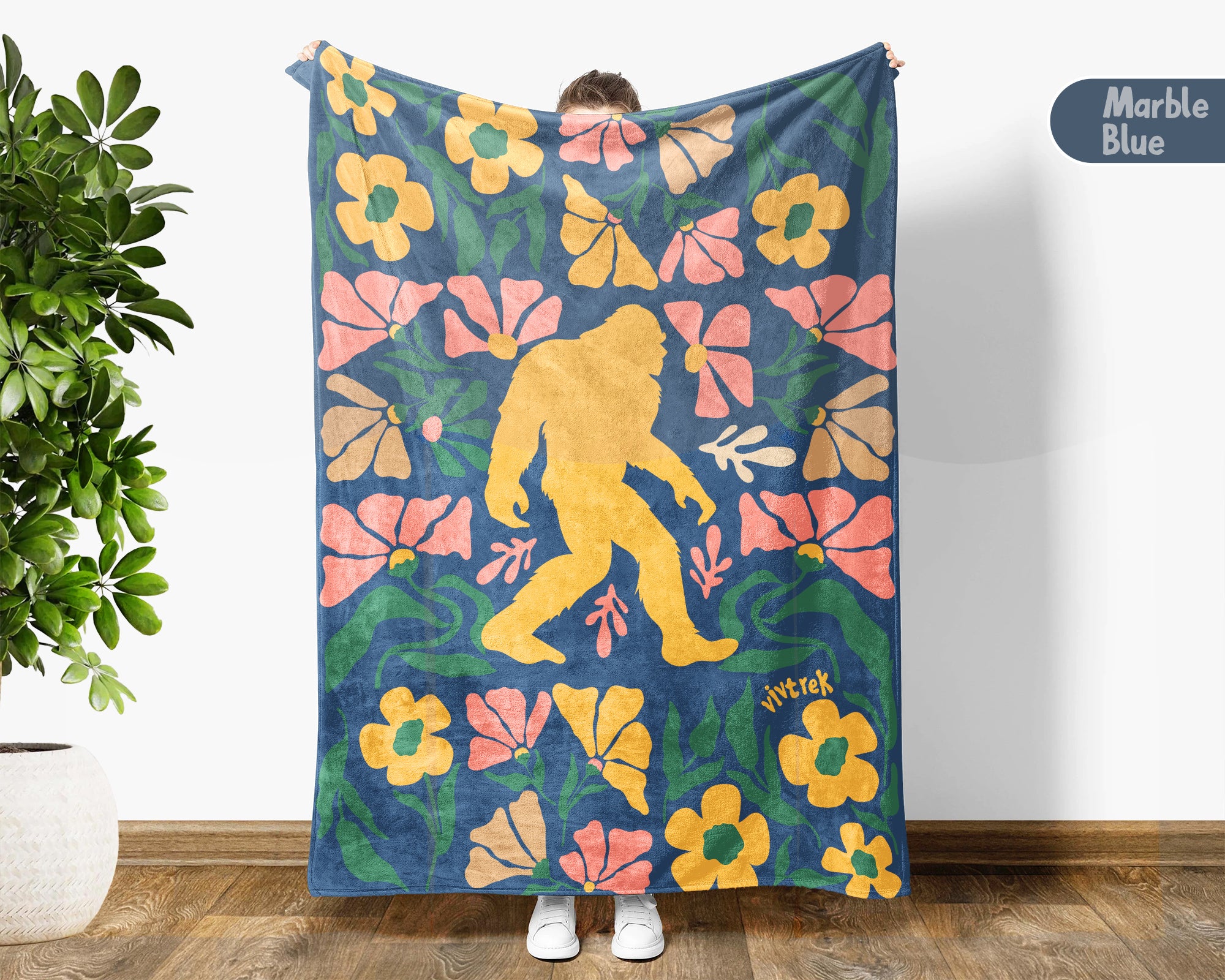 Floral Bigfoot Blanket – Cozy Sasquatch Forest Throw Gift