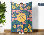Floral Basketball Throw Blanket – Cozy Sports Fan Gift