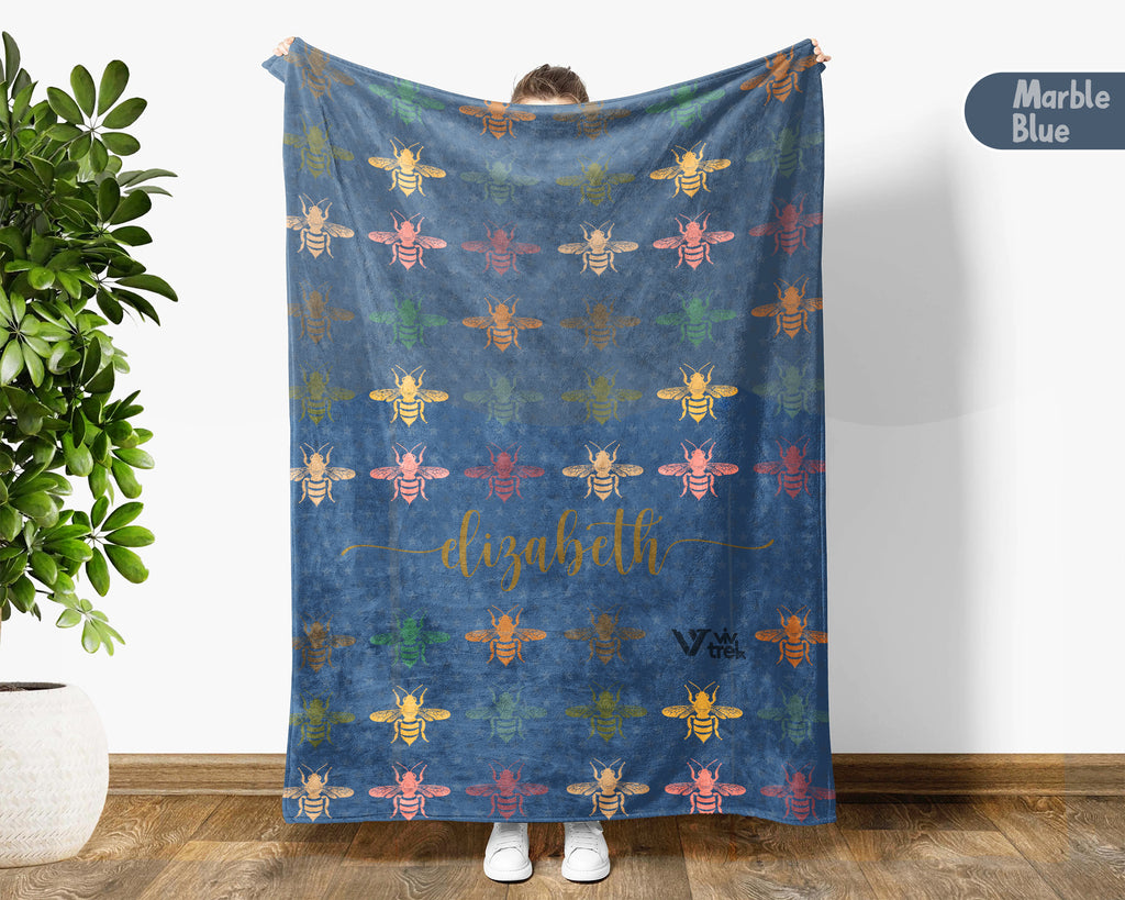 Personalized Bee Blanket Cozy Vintage Bee Throw Gift for Nature Lovers