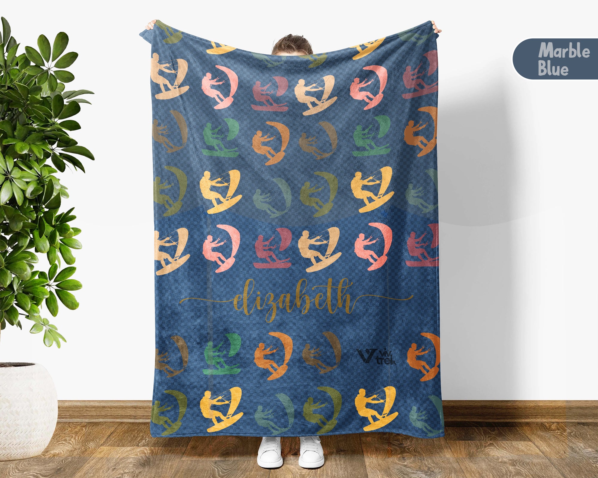 Custom Kiteboarding Blanket Personalized Name Ocean Sport Throw Cozy Surf Inspired Gift Unique Beach Style Home Decor