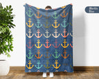 Retro Boat Anchor Blanket for Lake House Decor, Nautical Throw Gift for Sailors, Captains and Boating Fans