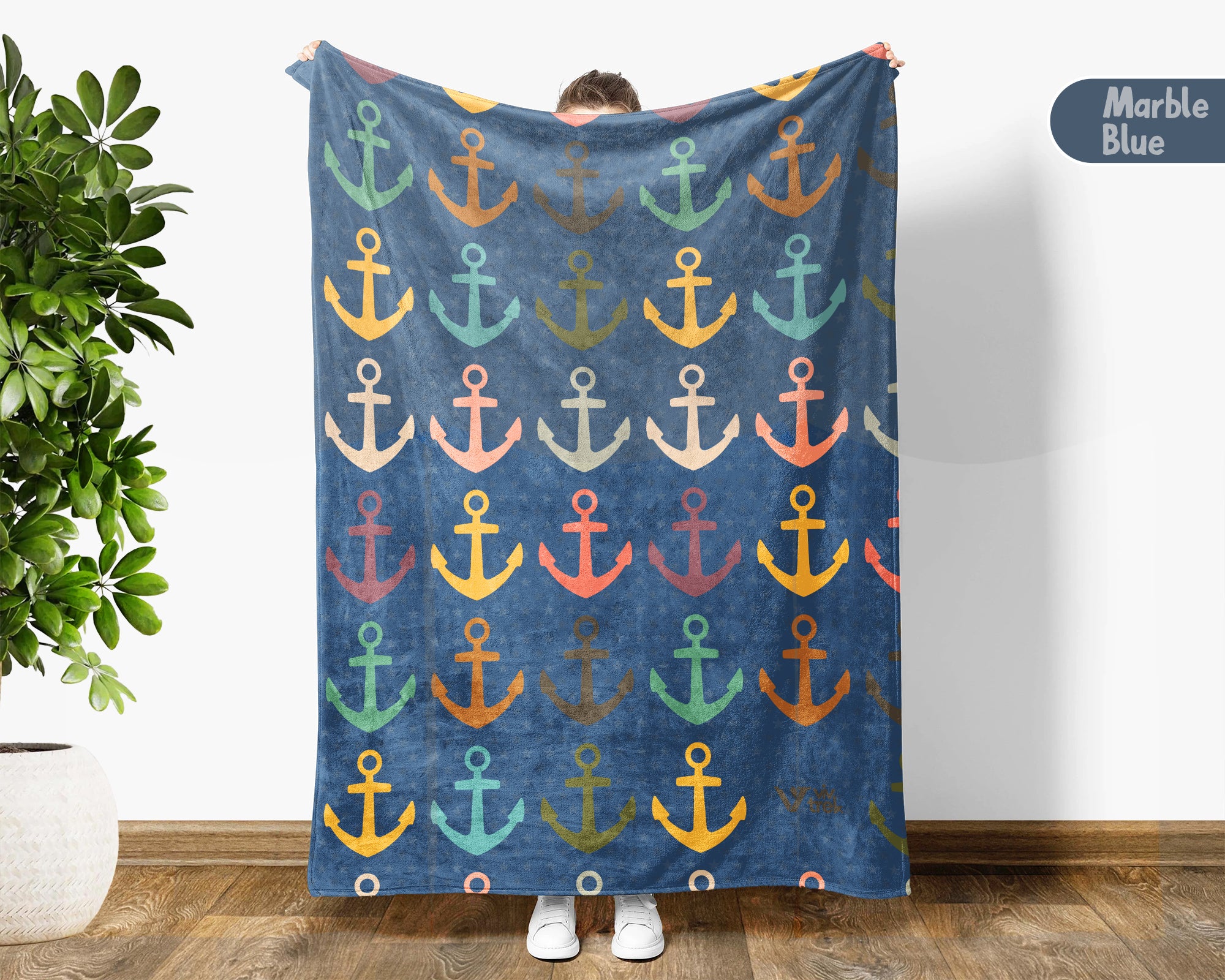 Retro Boat Anchor Blanket for Lake House Decor, Nautical Throw Gift for Sailors, Captains and Boating Fans