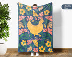 Floral Personalized Chicken Blanket with Custom Name, Cozy Floral Throw for Kids Teens Adults, Chicken Lover Farm Gift