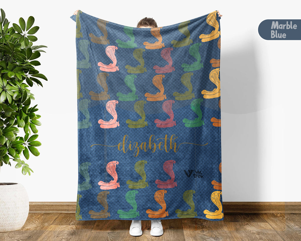 Personalized Snake Blanket Custom Name Cobra Design Retro Reptile Throw Cozy Wildlife Decor Unique Exotic Gift Home Accent