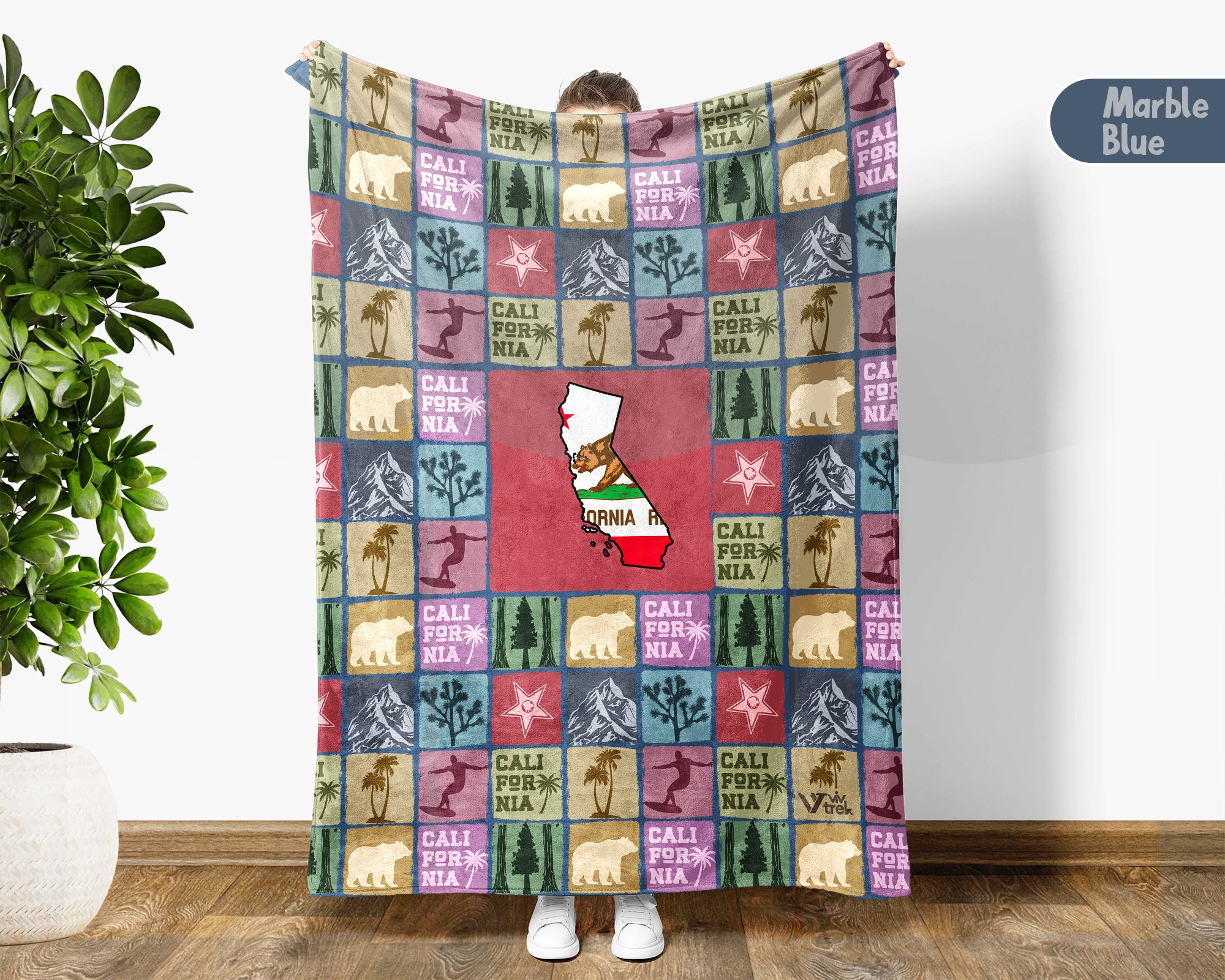 Retro California State Blanket, Patriotic Throw, Vintage CA Decor, American Inspired Cozy Blanket for Home and Sofa
