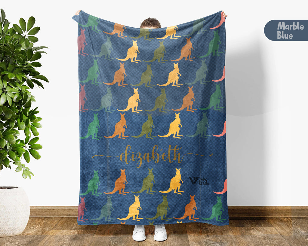 Personalized Kangaroo Blanket Custom Name Wildlife Throw Retro Animal Design Cozy Aussie Gift Unique Nature Home Decor Accent