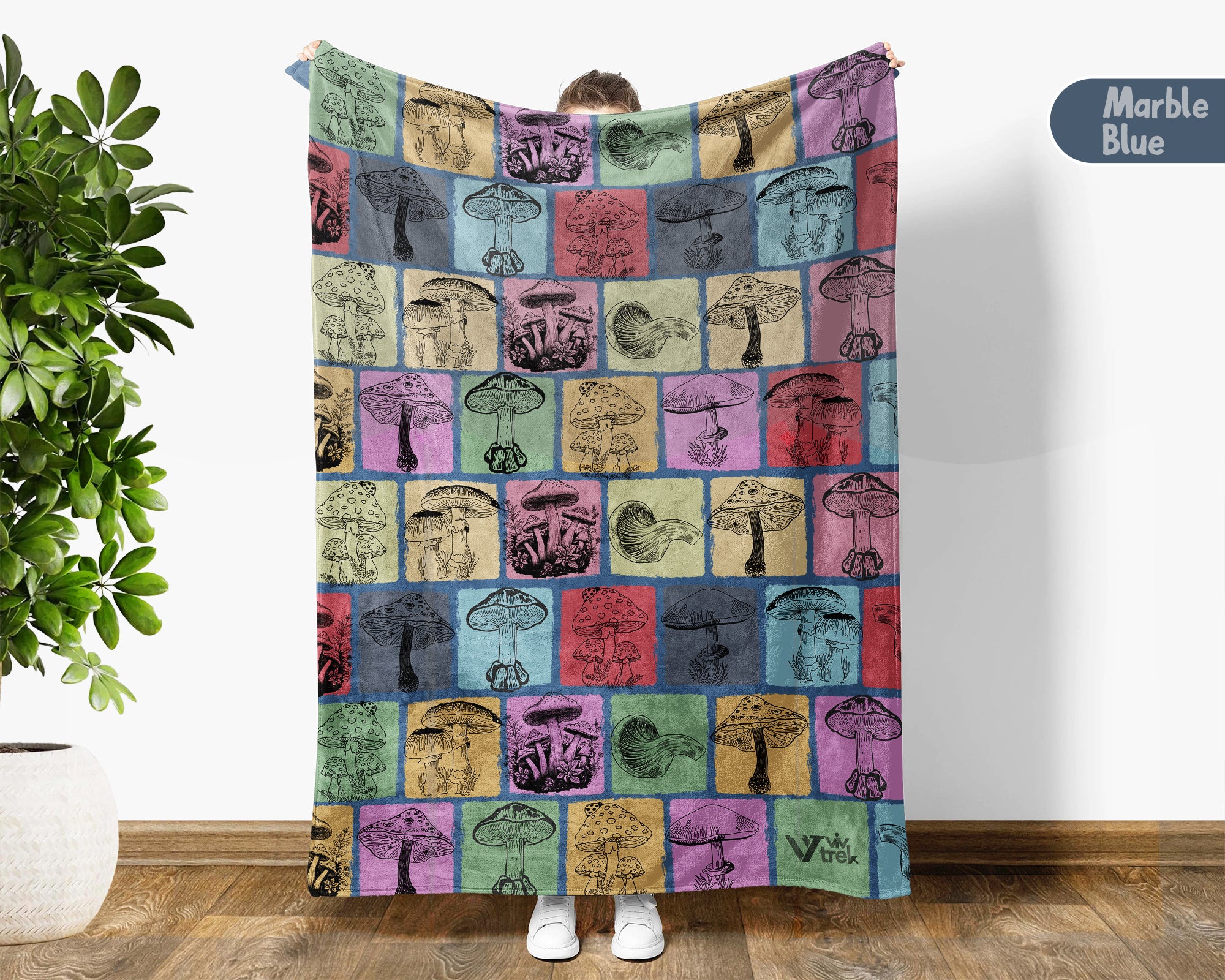 Vintage Mushroom Blanket Gift for Nature Lovers, Cozy Fungi Throw, Cottagecore Decor Accent for Bedroom and Woodland Inspired Spaces