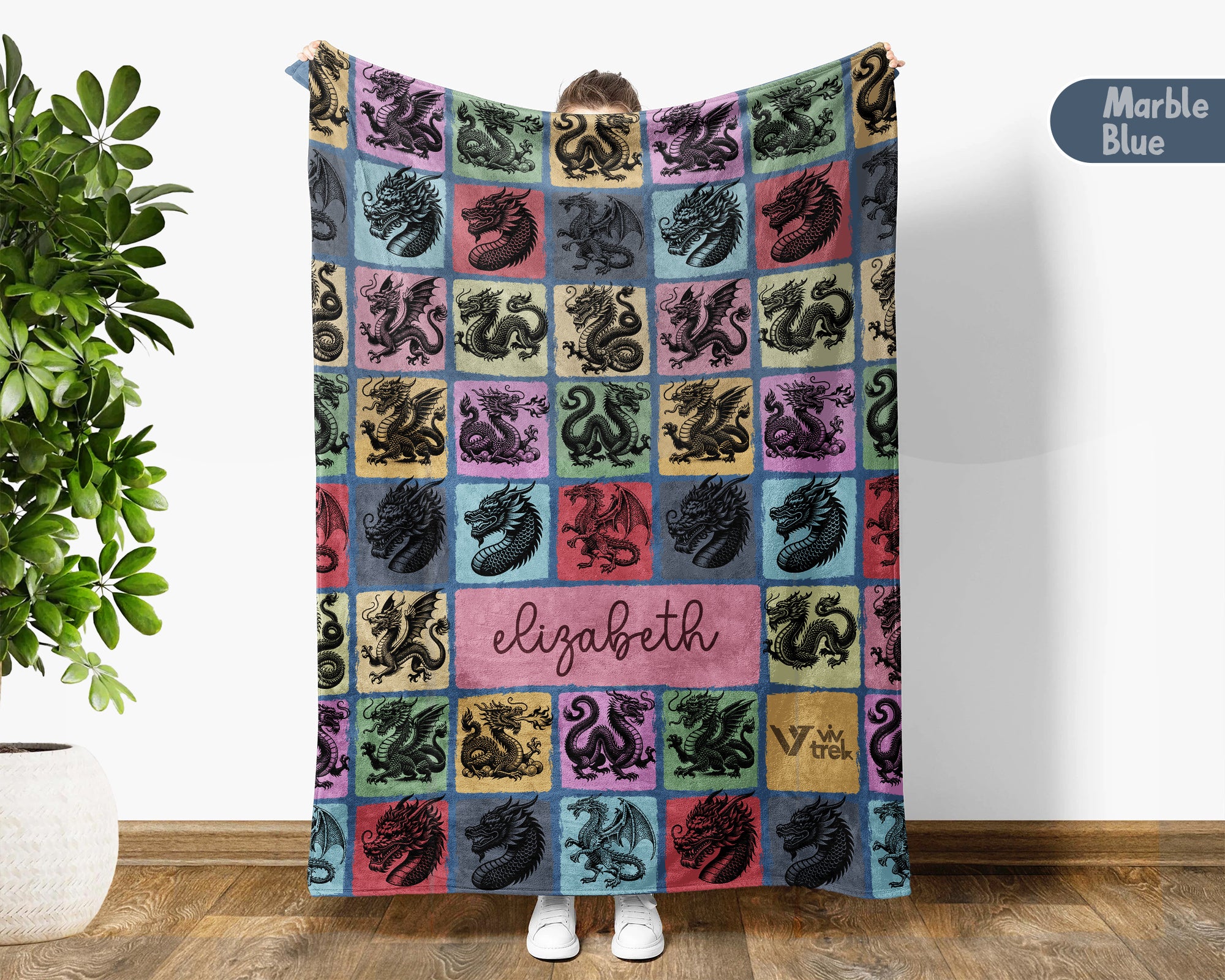 Custom Dragon Lover Blanket Personalized Name Mythical Creature Throw Vintage Fantasy Gift Cozy Dragon Graphic Home Decor Accent
