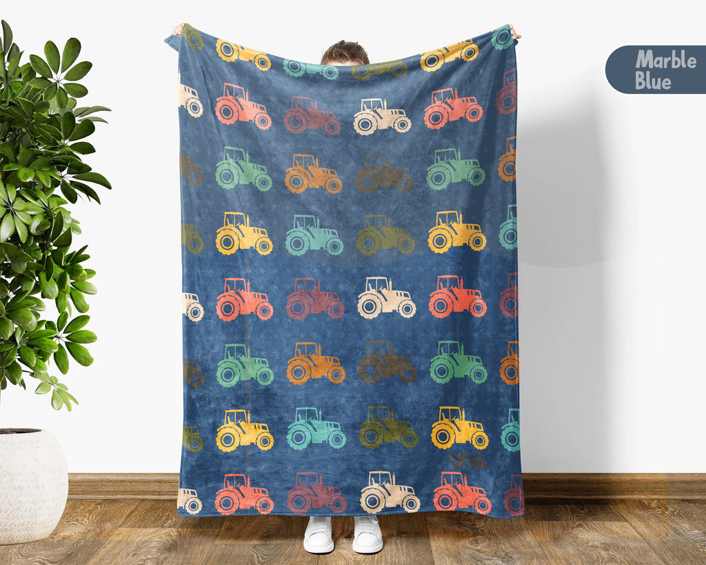 Retro Farming Blanket Gift for Country Lovers, Cozy Tractor Field Throw, Farmhouse Decor Accent for Bedroom and Living Spaces