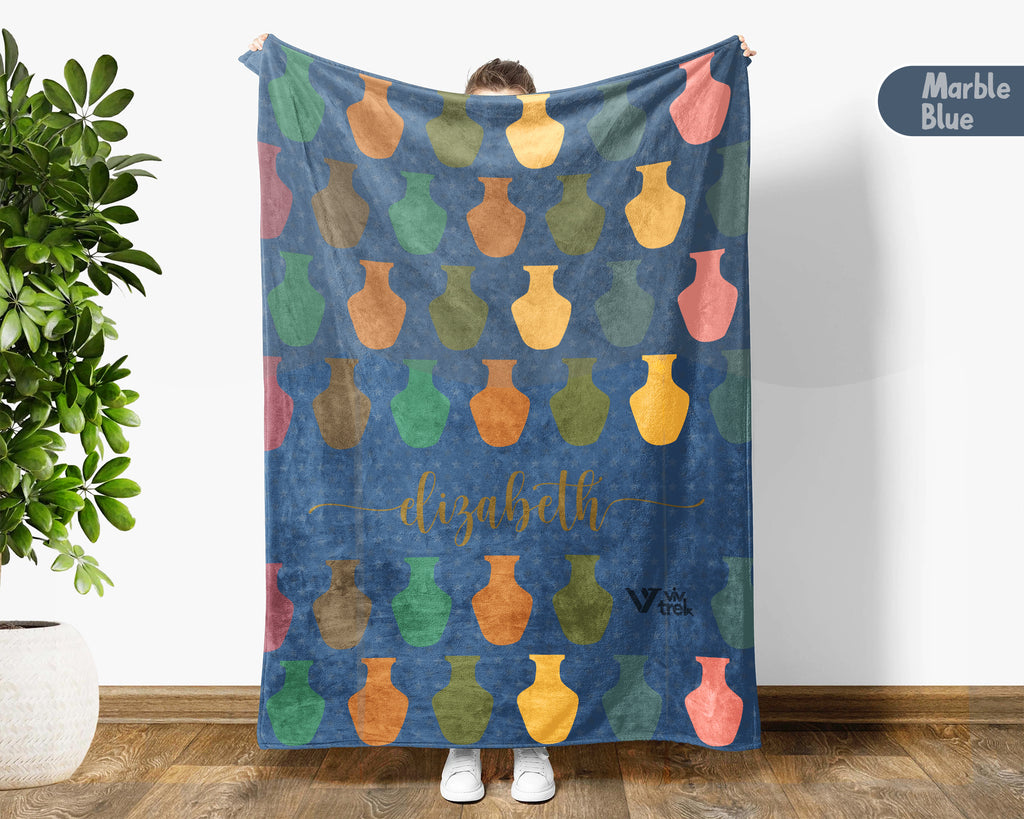 Personalized Pottery Blanket – Custom Name Ceramic Art Lover Throw