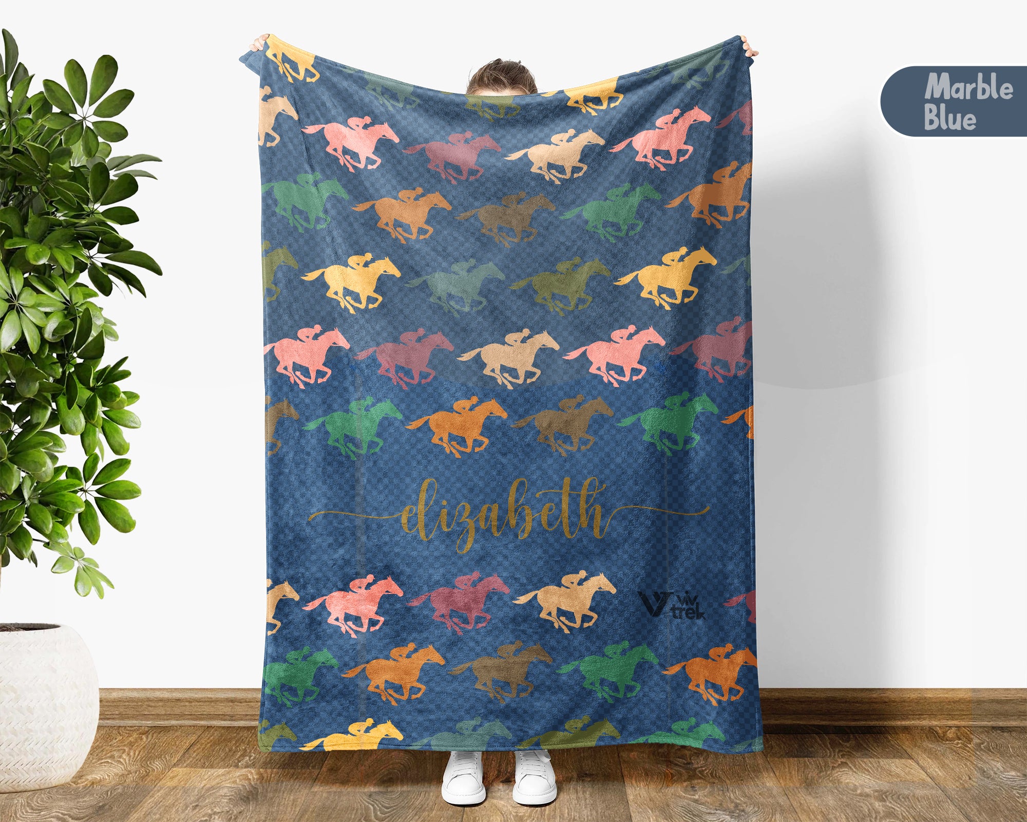 Custom Name Horse Racing Blanket Sporty Throw Cozy Personalized Gift Soft Equestrian Decor for Racing Fans Home