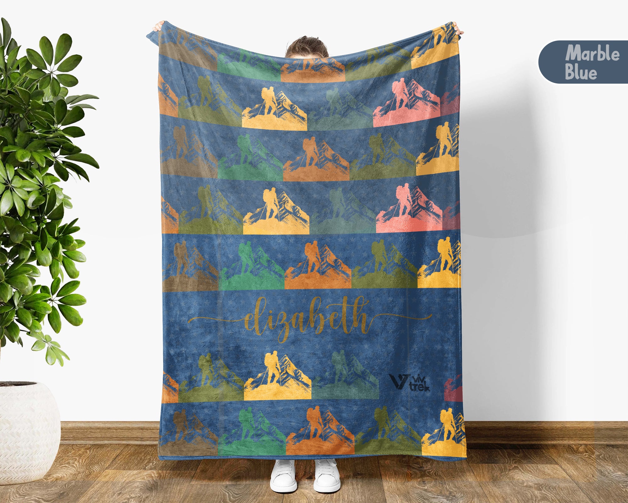 Custom Name Hiking Throw Blanket, Vintage Outdoor Adventure Gift for Campers, Nature Inspired Cozy Decor