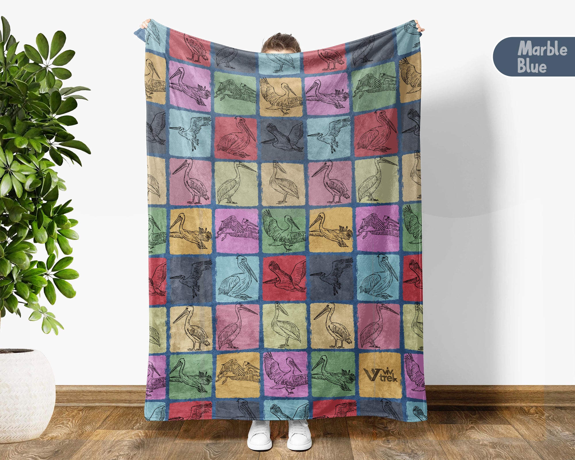 Vintage Pelican Throw Blanket – Cozy Coastal Wildlife Gift for Bird Lovers