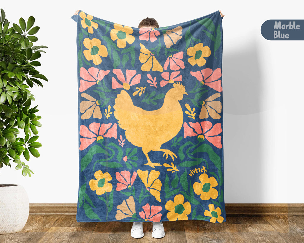 Floral Chicken Blanket – Cozy Wildflower Farm Animal Throw Gift