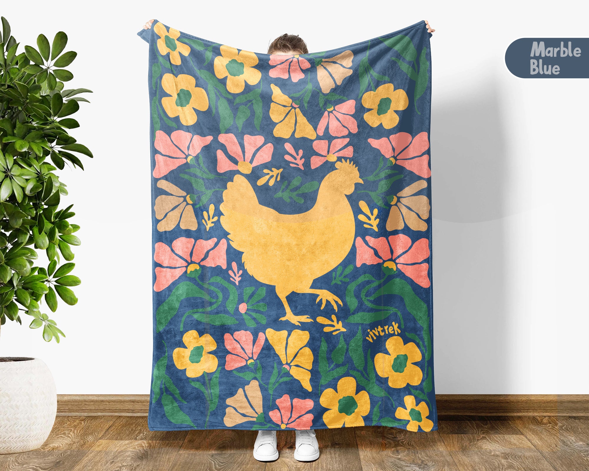 Floral Chicken Blanket – Cozy Wildflower Farm Animal Throw Gift
