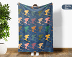 Retro Sking Lover Blanket Cozy Winter Sports Throw Warm Alpine Decor Unique Skier Gift for Snow Adventure Fans