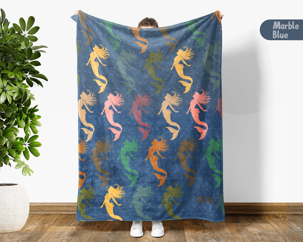Mermaid Throw Blanket for Girls, Fantasy Ocean Cozy Blanket, Underwater Theme Kids Blanket, Cute Magical Gift for Bedroom