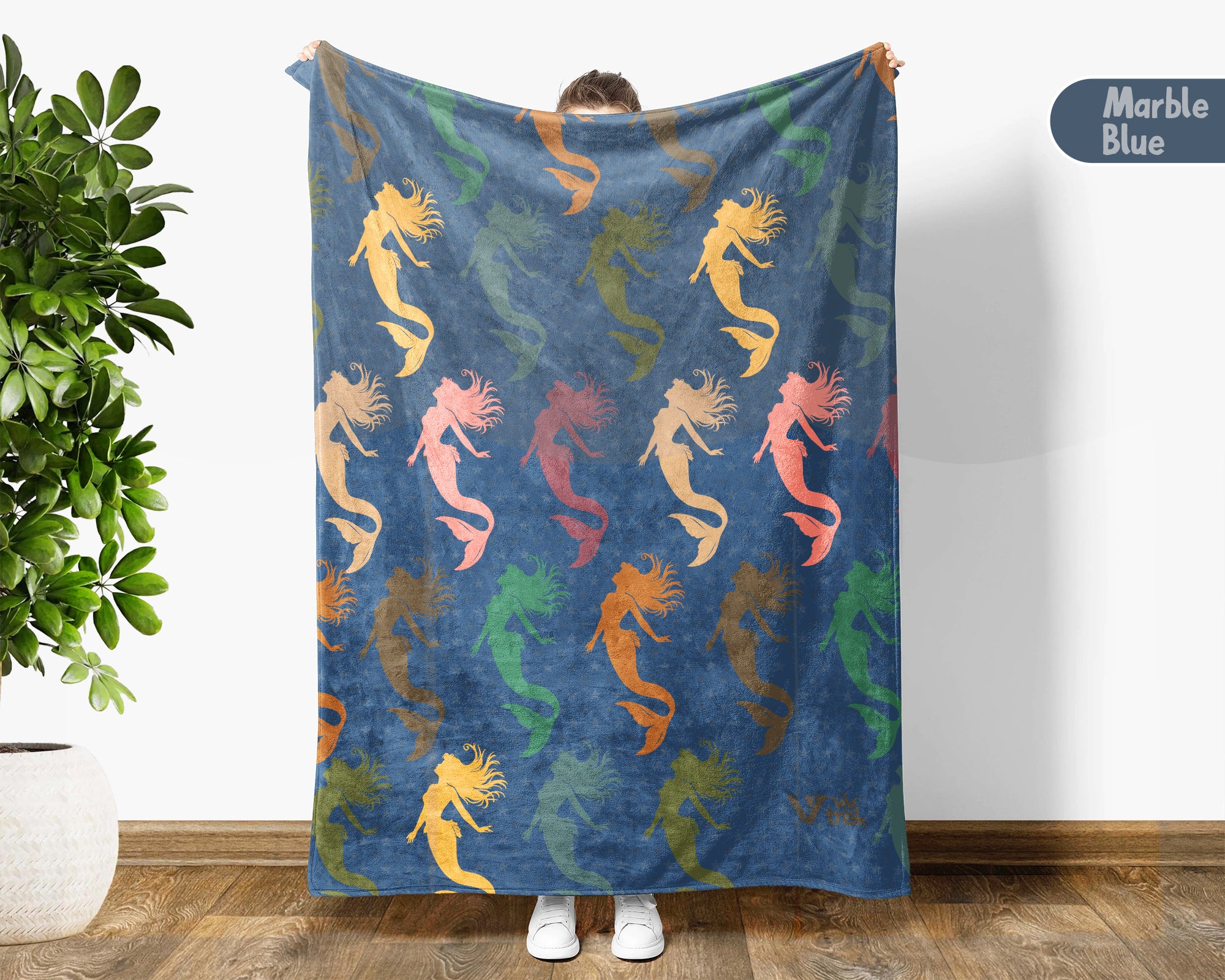 Mermaid Throw Blanket for Girls, Fantasy Ocean Cozy Blanket, Underwater Theme Kids Blanket, Cute Magical Gift for Bedroom