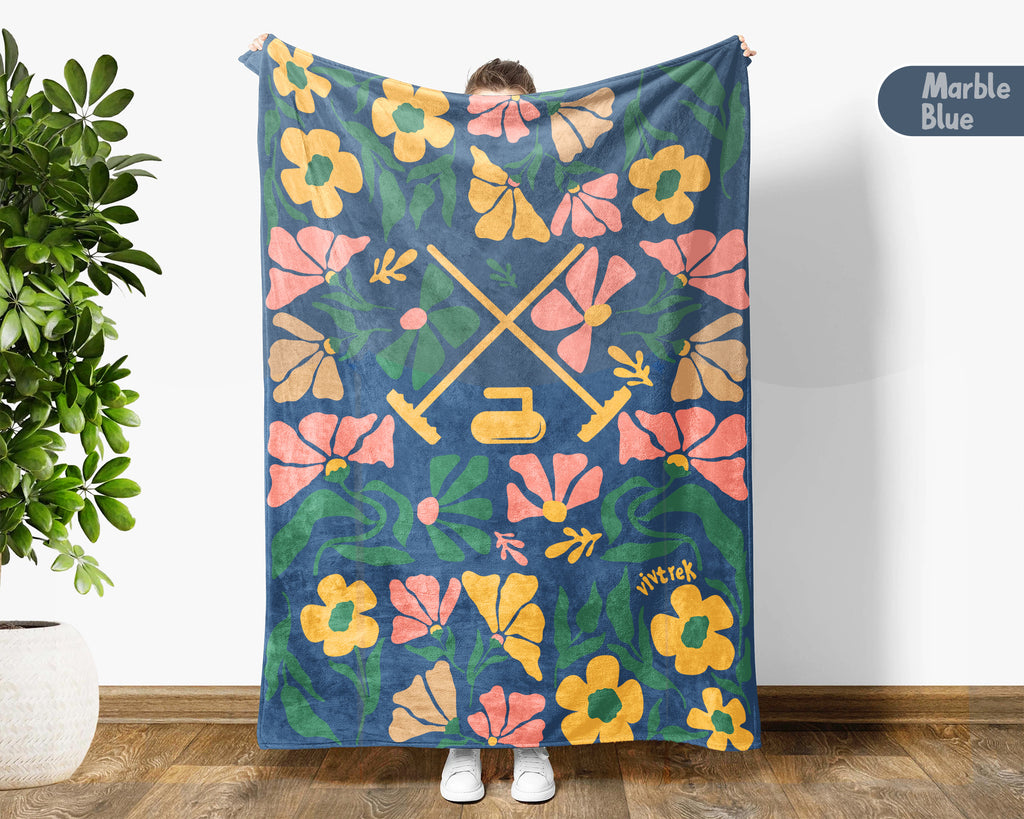 Curling Floral Blanket – Cozy Winter Sports Lover Throw