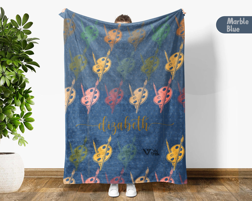 Custom Name Artist Blanket, Retro Acrylic Brush Throw for Painters and Creative Hobby Lovers, Cozy Art Room Decor