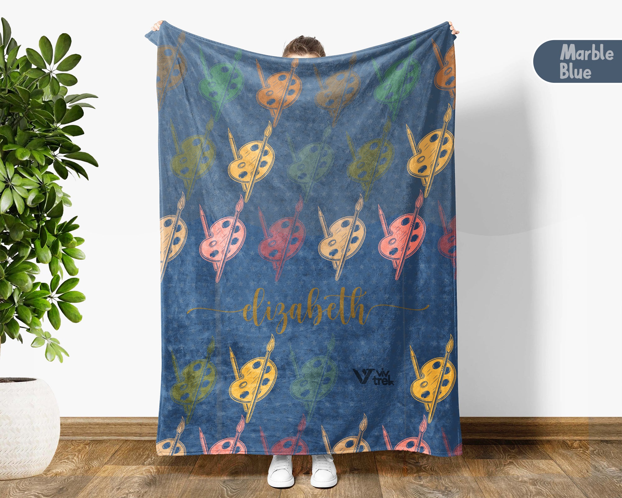 Custom Name Artist Blanket, Retro Acrylic Brush Throw for Painters and Creative Hobby Lovers, Cozy Art Room Decor