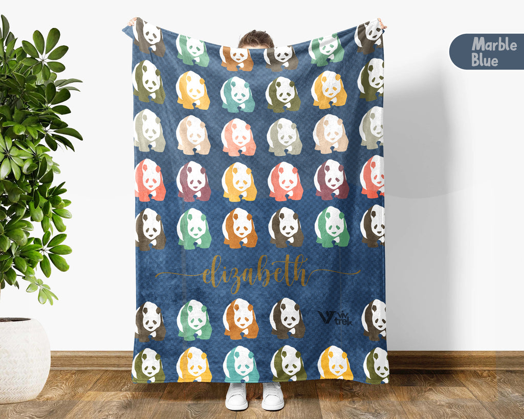 Custom Name Retro Panda Blanket, Personalized Cute Animal Throw for Panda Lover Bedroom Decor and Cozy Gift Ideas