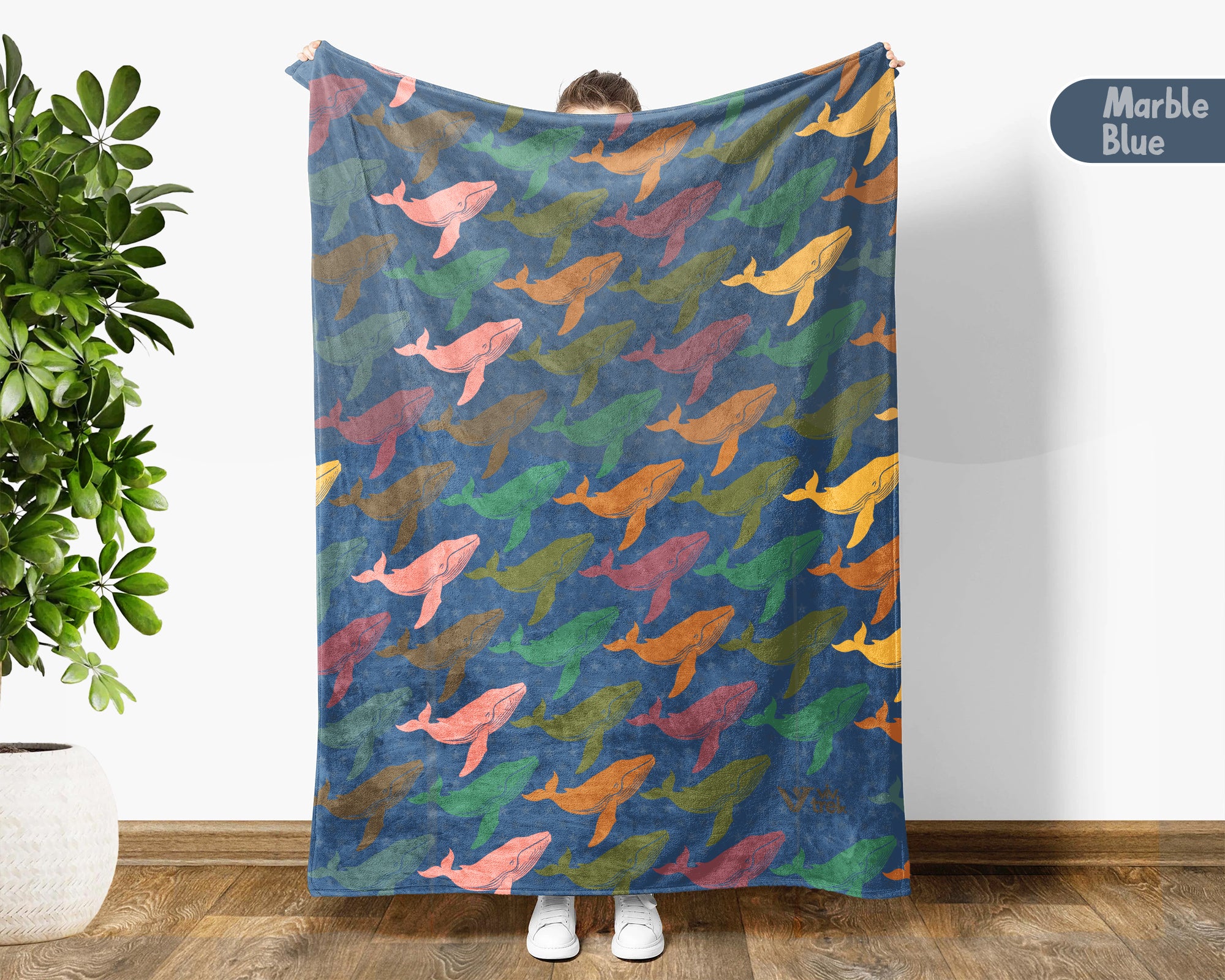 Retro Whale Blanket Coastal Ocean Throw Vintage Marine Life Decor Cozy Sea Animal Gift Nautical Graphic Unique Home Accent
