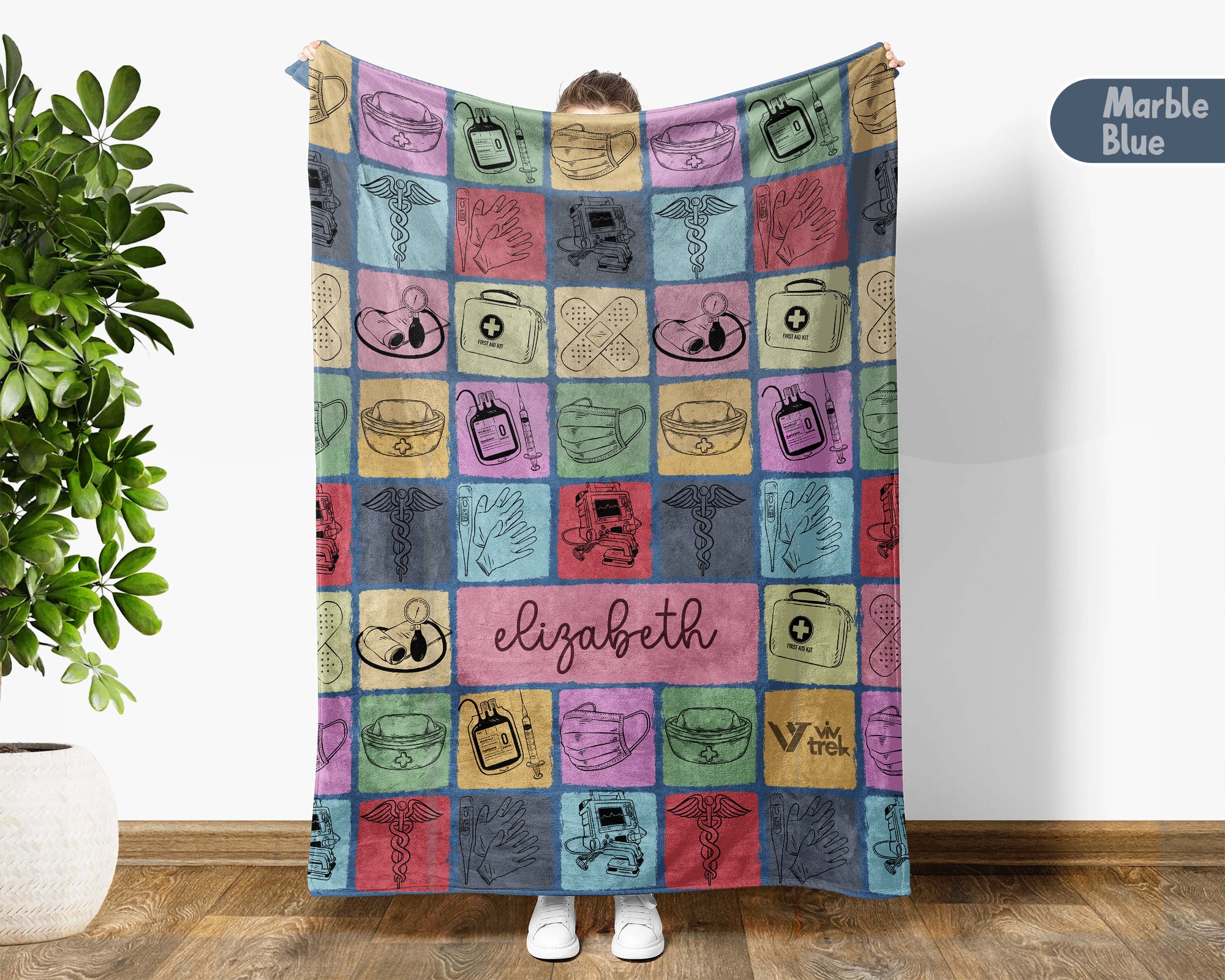Retro Custom Name Nurse Blanket Personalized Cozy RN Throw Gift, Cute Nursing Graphic Blanket, Medical Worker Appreciation Gift