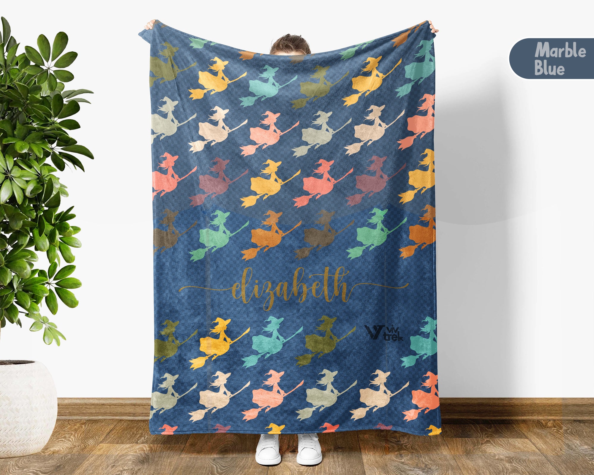 Custom Name Retro Witch Blanket, Personalized Halloween Throw for Cozy Gothic Decor and Magical Autumn Home Spaces